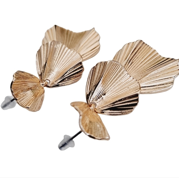 Gold statement Earrings Oversized Wedding Metal textured drop party 💖2/$30 - Picture 9 of 10